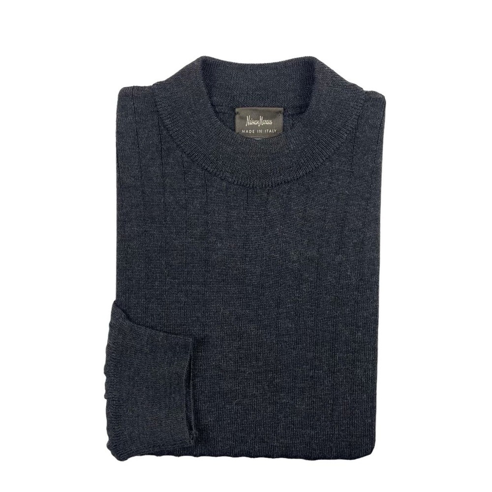 Neiman Marcus Mens Gray Pure Superfine Wool Mockneck Sweater Made in Italy L